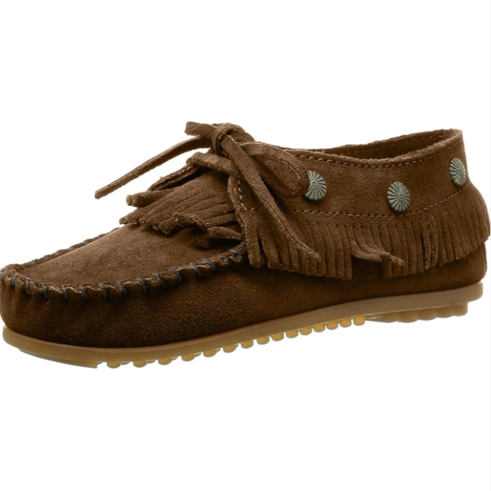 Brown Suede Moccasin with Fringe and Studs.very Good Condition.Siz.7